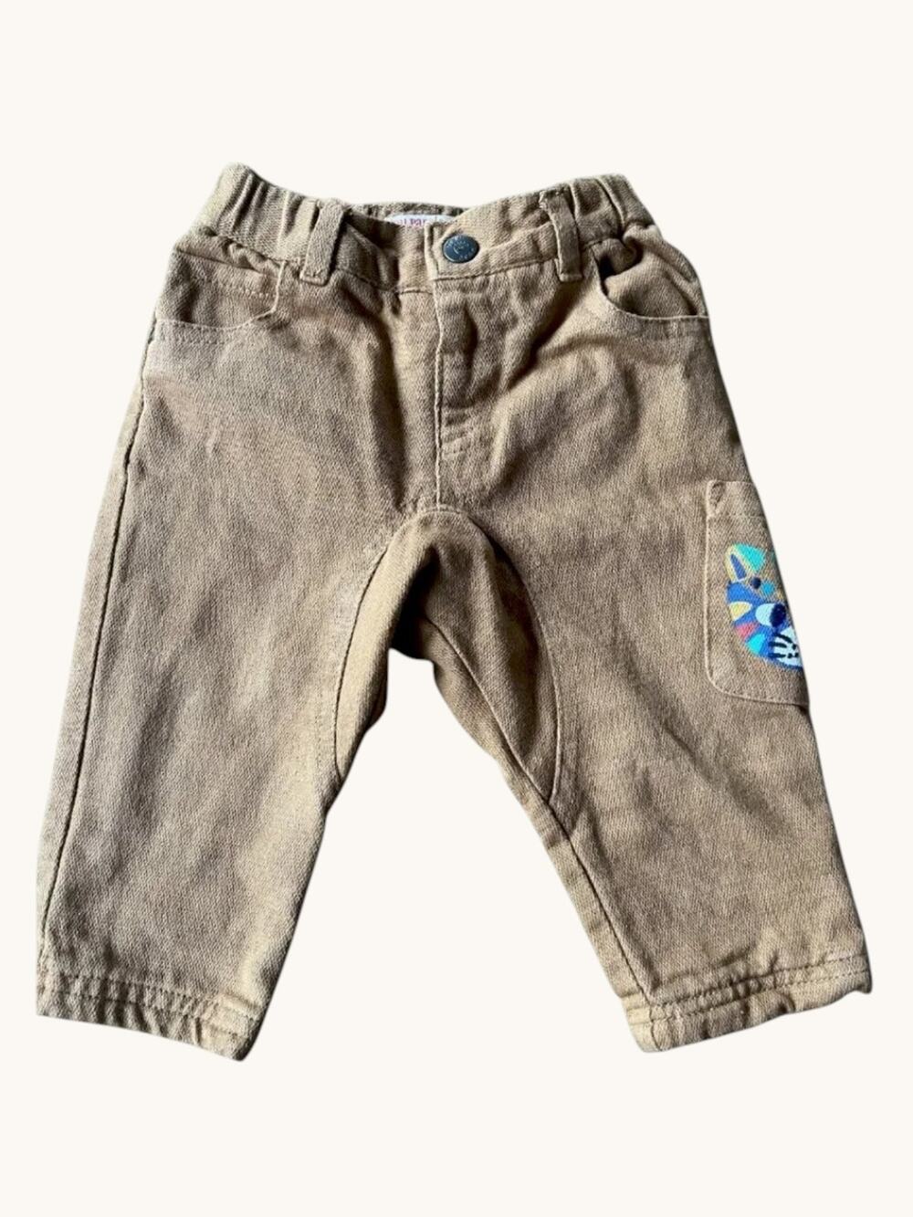 Du Pareil au Même Brown Pants with Embroidered Patch Size 12 Months